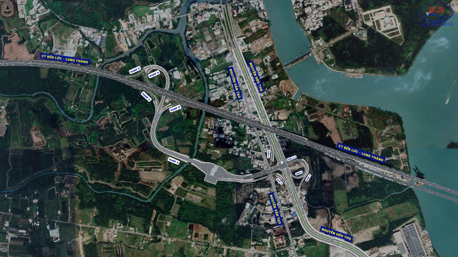 Đồ họa của nút giao cao tốc Bến Lức - Long Thành với đường Nguyễn Hữu Thọ - Nguyễn Văn Tạo